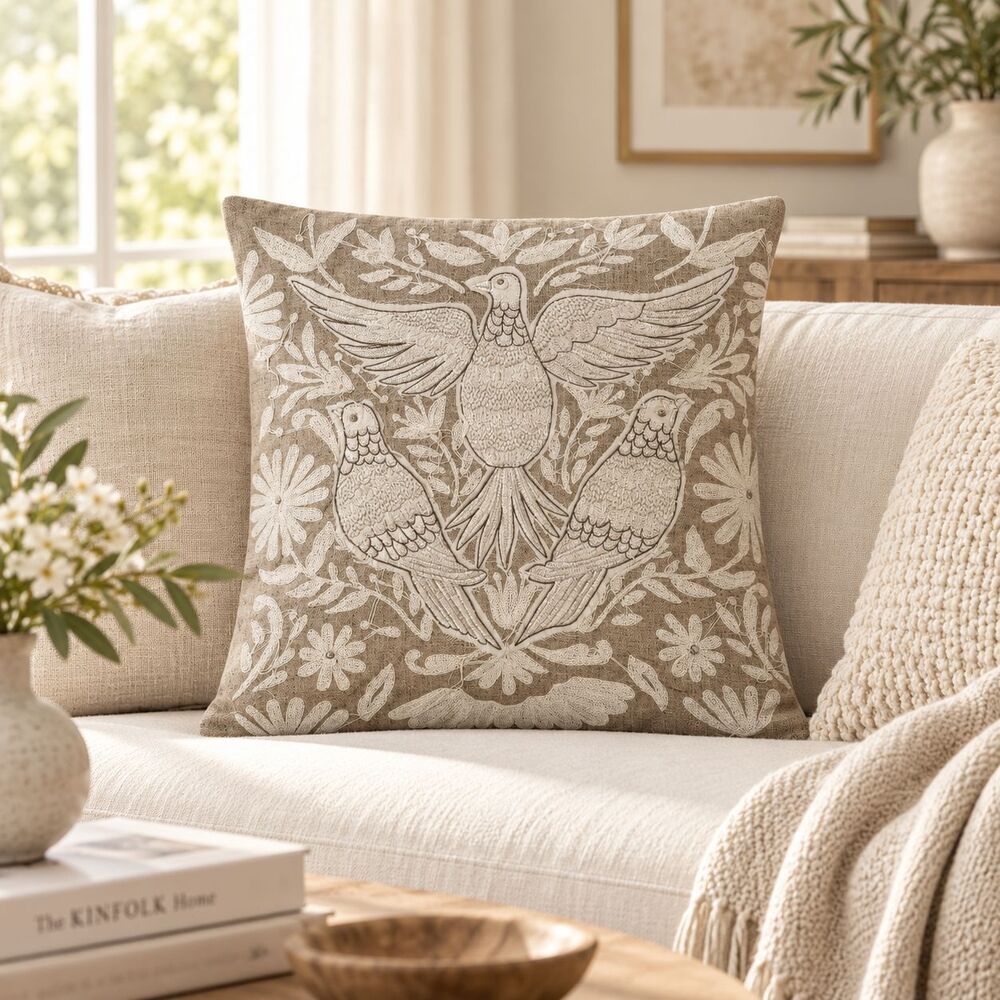 1 PCS Folk Bird Embroidered Cushion Cover Square Throw Pillow Case Sofa 290561